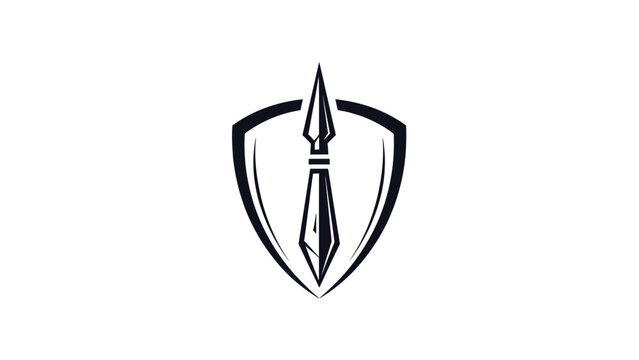 Black stylized shield with an upright spearhead and shaft