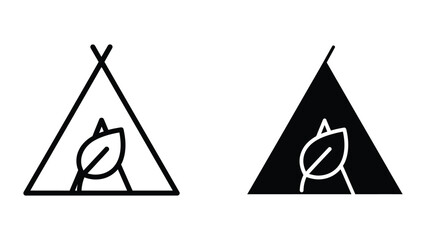 Minimalist teepee icon with leaf design on black and white background © Jahidul