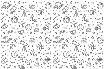 Fototapeta premium Biology and Chemistry Doodle Seamless Pattern with DNA Molecule and Science Elements