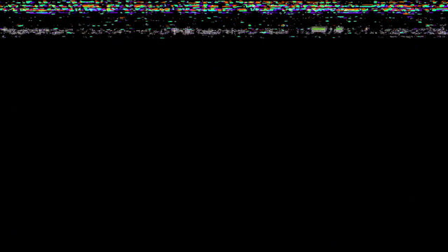 Abstract digital glitch art with colorful distorted pixels and corrupted signal noise on a black background