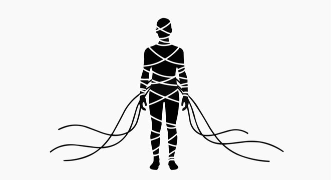 Person Connected and Trapped by Wires Digital Dependency and Technology Addiction Concept Transparent Background