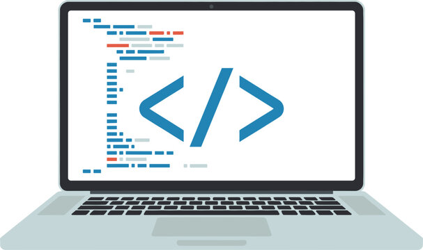 Laptop with coding interface on screen vector illustration