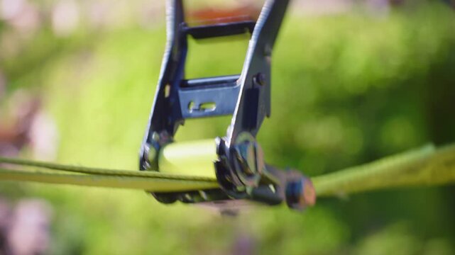 Tightening Slackline in Forest | Setup Close Up