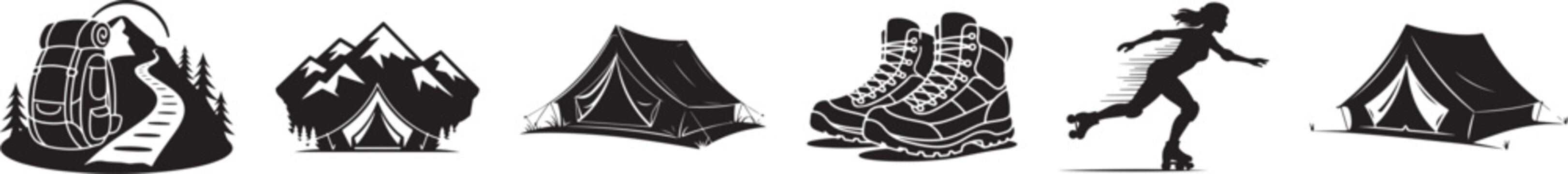 Adventure Vector Icon Set &ndash; Outdoor Hiking, Camping and Travel Symbols Collection