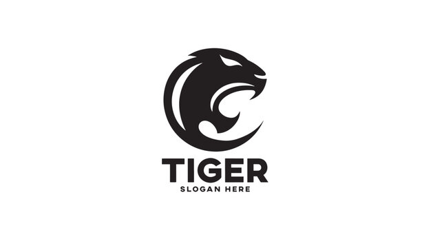 Tiger logo with fierce face and bold text design featuring animal, wildlife, predator with strength and power elements for black, white projects,