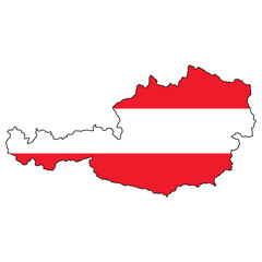 Fototapeta premium Detailed Austria silhouette filled map flag stripes, symbolic national identity