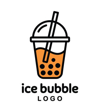 Bubble tea logo vector, ice bubble drink illustration for caf&eacute; and beverage bar branding, modern boba tea shop identity design with refreshing drink concept and clean business logo style