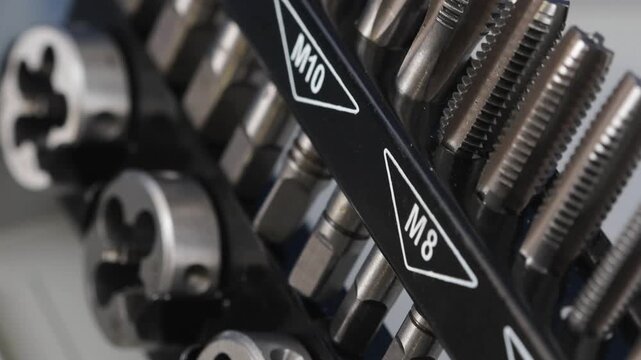 A set of tools for threading in a metal case.