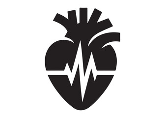 Obraz premium human heart with pulse logo silhouette vector, anatomical human heart with pulse logo silhouette vector illustration,healthy heart logo, medical heart pulse logo silhouette design on white background