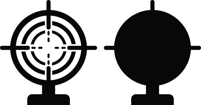 Target reticle icons, black crosshair vector symbols, shooting range aim mark graphics