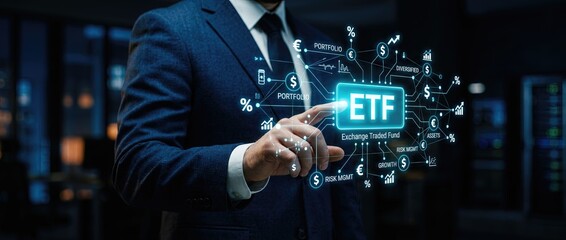 Fototapeta premium Investment strategies unveiled exploring etf dynamics in financial markets interactive analysis professional environment close-up view modern concepts
