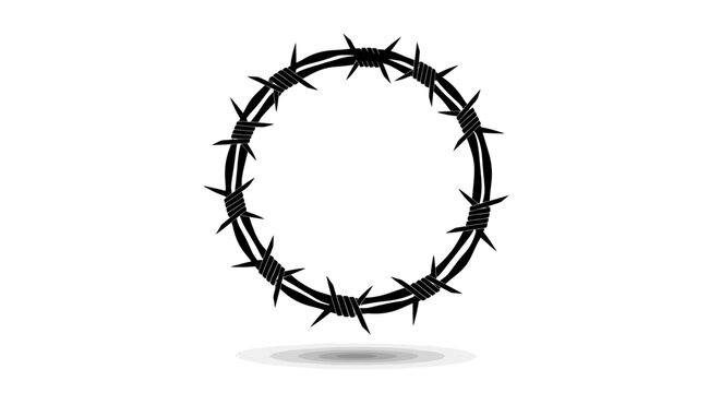 Barbed wire circle, thorn wreath, black metal, isolated symbol, security concept
