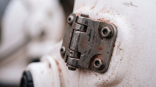 Scratched Space Helmet Visor Hinge Covered In Fine Red Martian Dust
