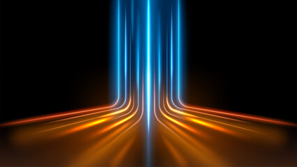 Futuristic Glowing Blue and Orange Light Trails, Vector Illustration © Rendix Alextian