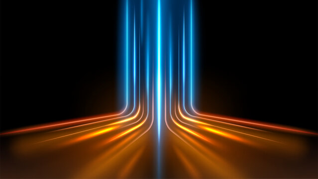 Futuristic Glowing Blue and Orange Light Trails, Vector Illustration