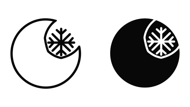Crescent moon with snowflake and full moon with snowflake icons