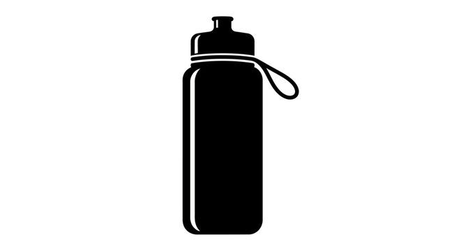 Black water bottle icon, sport drink container, fitness hydration symbol, vector illustration
