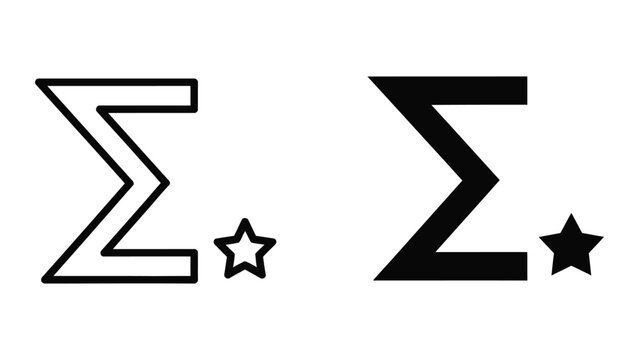 Bold and outlined greek letter zigma with star icons