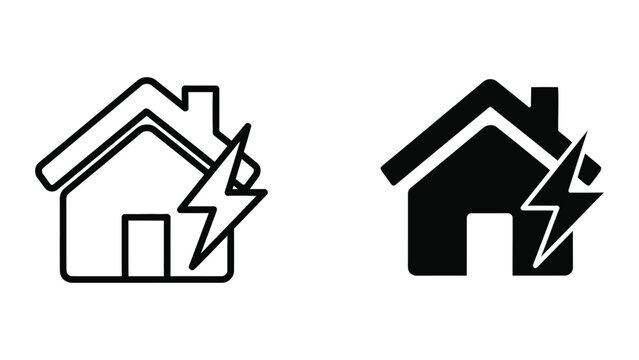 House icon with lightning bolt strike illustration