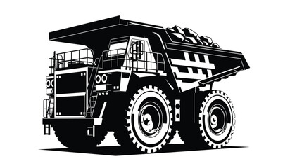 Large mining dump truck silhouette against a white background detailed industrial vehicle illustration silhouette high quality professional modern elegant stylish clean crisp vibrant colorful © Thysl2000