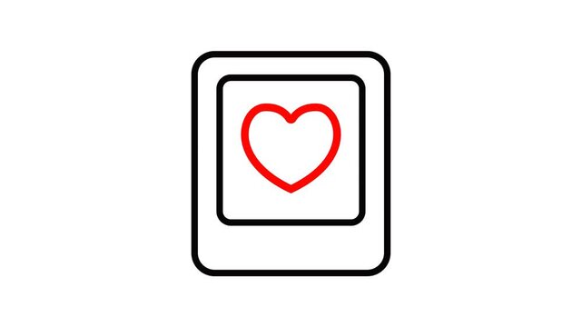 simple heart symbol on a white background with a black border and red heart line art animation.