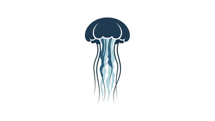 Stylized dark blue jellyfish with flowing, wavy translucent tentacles © Suha