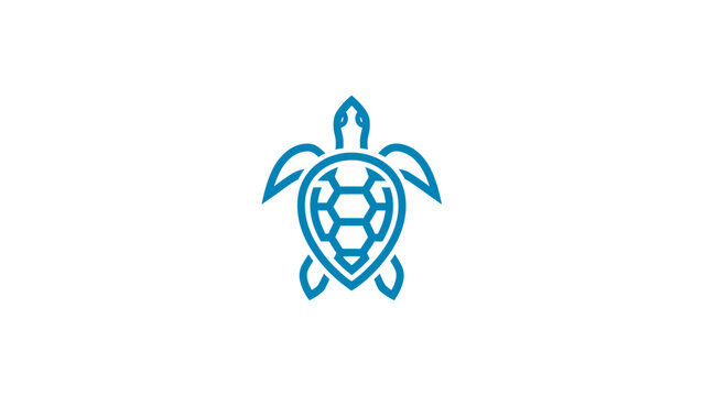 Stylized blue sea turtle outline with hexagonal pattern on shell