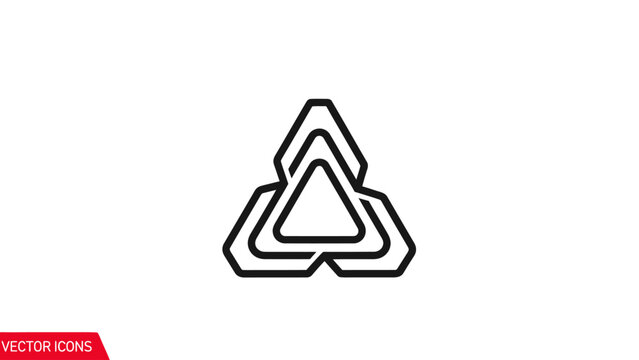 Interlocking triangle shapes create a complex, abstract, geometric symbol