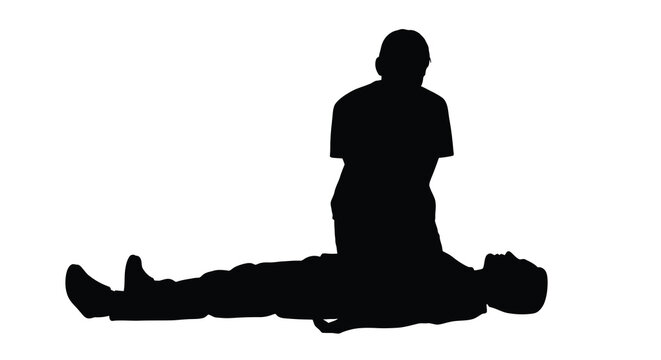man kneeling beside lying person black silhouette