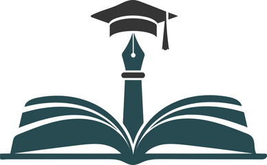 Fototapeta premium Education and writing symbol graduation cap pen and open book logo design