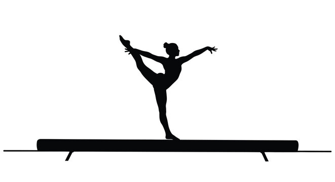 gymnast performing on balance beam black silhouette