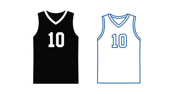 basketball jersey silhouettes with number ten black and white