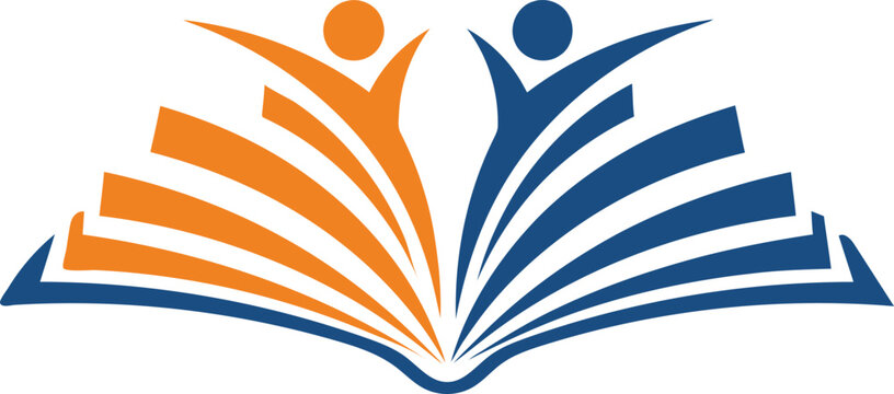 Open book with figures symbol knowledge and learning logo design