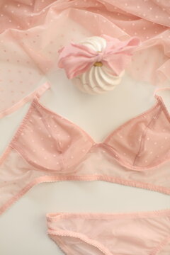 Flat lay with women romantic underwear, top view. Set of glamorous stylish sexy lace lingerie. Beauty, Shopping and fashion concept. Female bra, Lingerie advertising, flat lay top view copy space