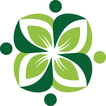 Abstract floral logo design with green and white petals