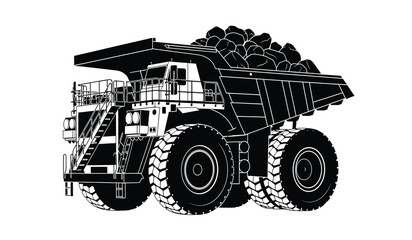 Large mining dump truck silhouette against a white background detailed industrial vehicle illustration silhouette high quality professional modern elegant stylish clean crisp vibrant colorful © Thysl2000