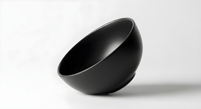 black bowl on white background, empty matte ceramic bowl