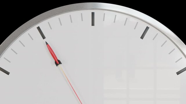 A missile as the seconds hand of a clock with an white colored dial. 