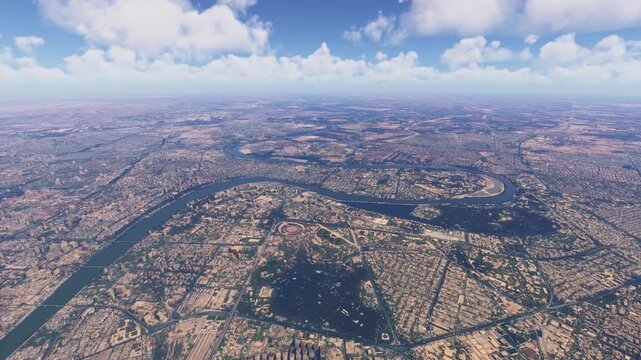 Side aerial view of Baghdad City. Iraq