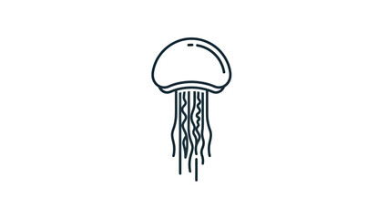 Minimalist dark outline drawing of a floating jellyfish with flowing tentacles © Sendal