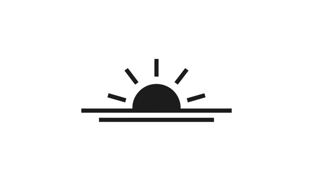 Simple black icon of a sun rising over three horizontal lines