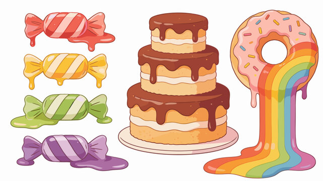 A cheerful and playful image of melting candies, ideal for illustrating sweetness, treats, or a fun, vibrant atmosphere. Perfect for confectionery rel