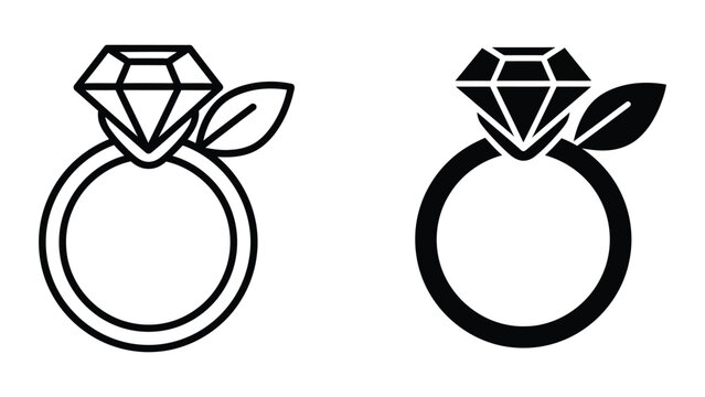 Engagement ring with diamond and leaf prongs vector illustration