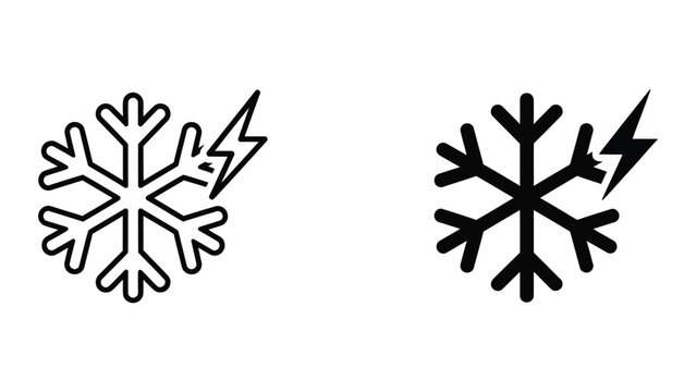 Black and white snowflake with lightning bolt vector icons