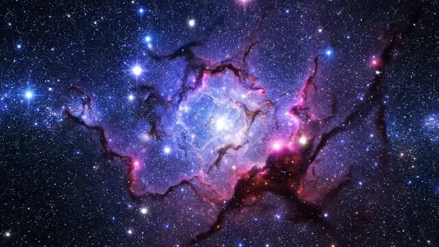 Stunning Cosmic Nebula with Bright Stars and Galactic Dust Clouds.