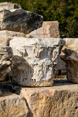 Naklejka premium Cibyra or Kibyra, also referred to as Cibyra Magna, was an Ancient Greek city near the modern town of Gölhisar, in Burdur Province. Ruined antique theater panoramic view at archaeological site of anci