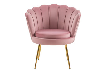 Fototapeta premium Pink tufted armchair with golden legs on plain background