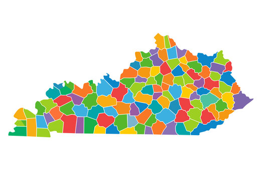 Kentucky State Map with Counties, Colorful Flat Vector Illustration of the US Commonwealth. Detailed Administrative Borders and Regional Divisions of Kentucky for Education and Infographics.