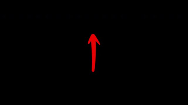 Hand-drawn red arrow animation pointing upwards on black background, for ui doodle