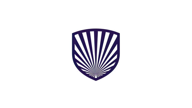 Dark blue shield with radial stripes, widening towards top, white background